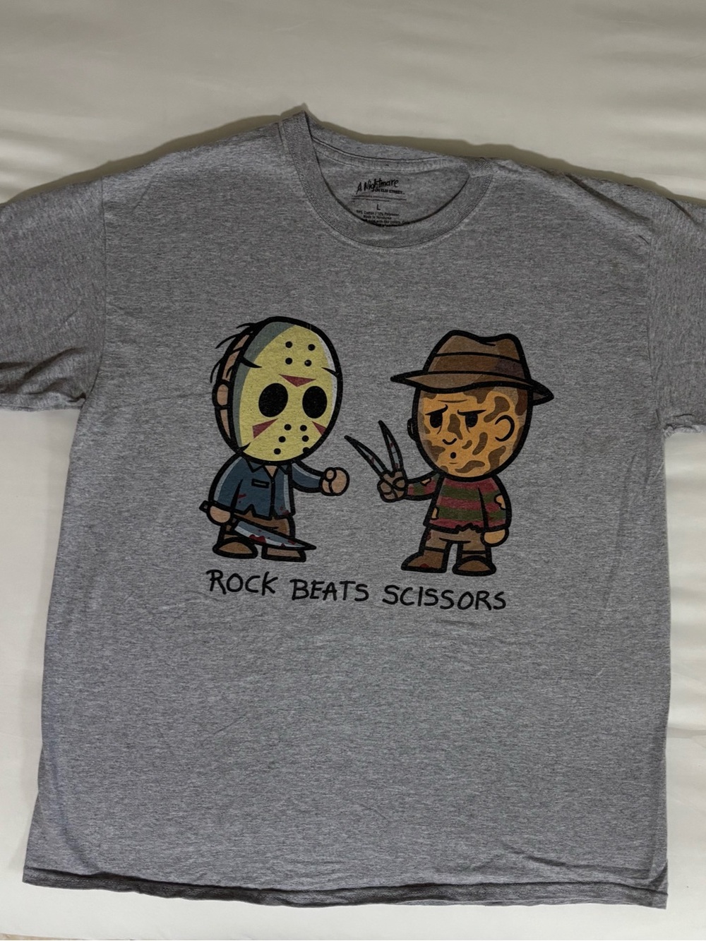 Graphic Short Sleeve Tee in Heather Gray - 'Rock Beats Scissors'